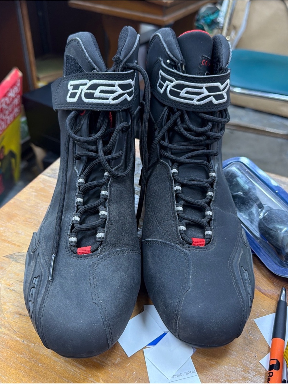 TCX Men's Black Motorcycle Boots with Red Accents